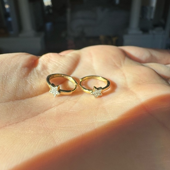 14k Yellow Gold and Diamond Star Huggies - SOLD AS A PAIR - Picture 6 of 8